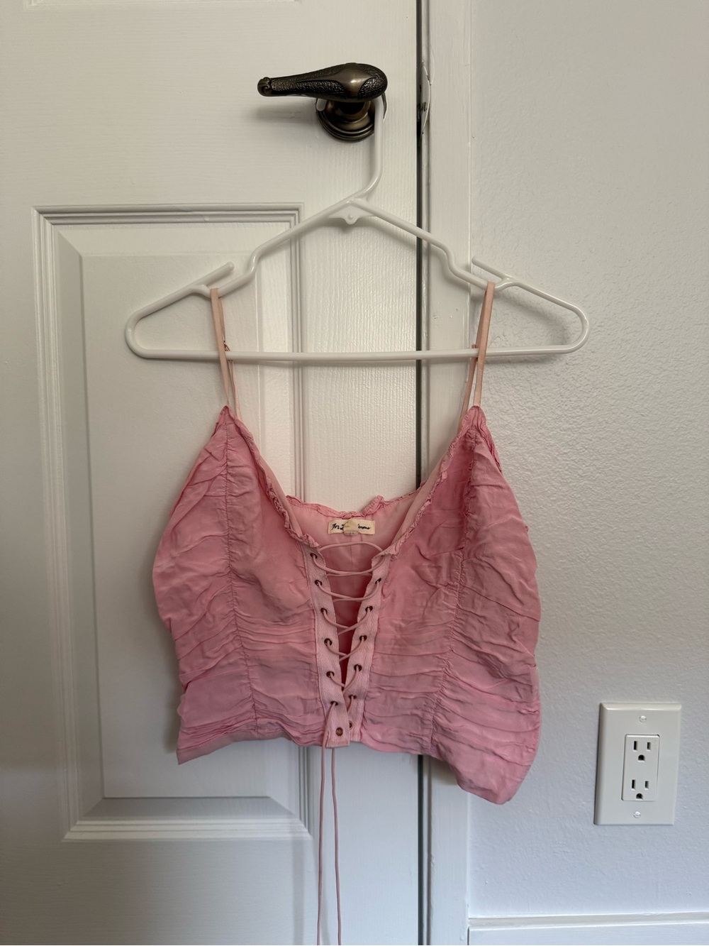 For Love & Lemons Pink Lace-Up Satin Cami Top